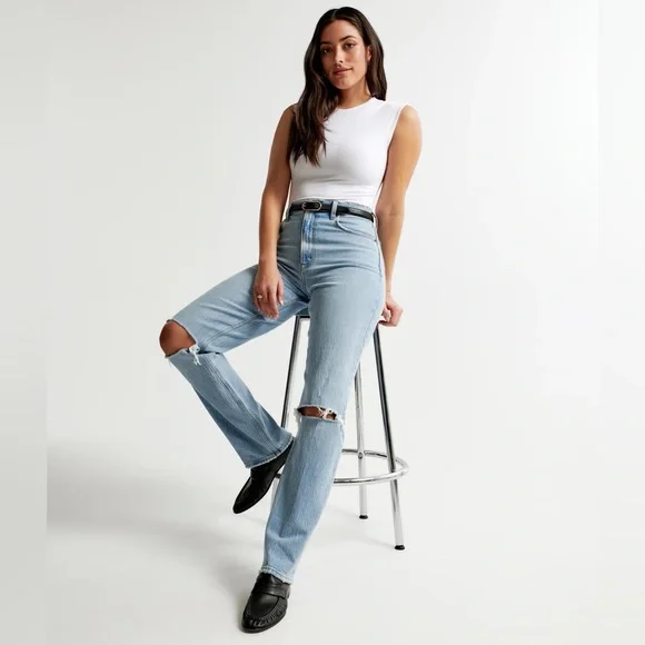 ABERCROMBIE & FITCH 28 Long 6 4 Curve Love 90s Straight Ultra High Rise Jeans - Picture 11 of 12